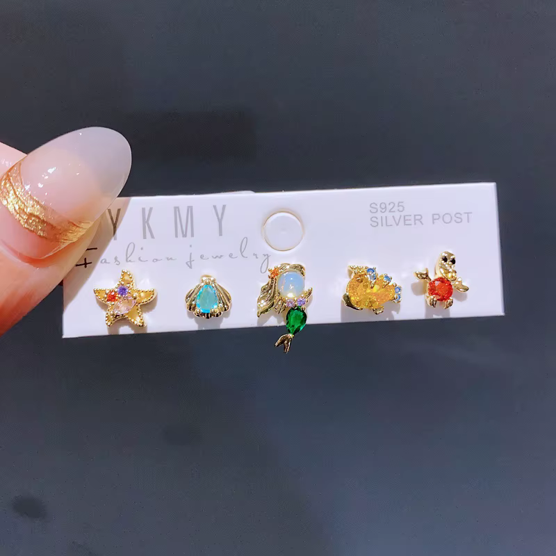 Boucles d'oreilles mixtes en cristal de Zircon coloré, 5 pièces/ensemble, conte de fées, pour femmes