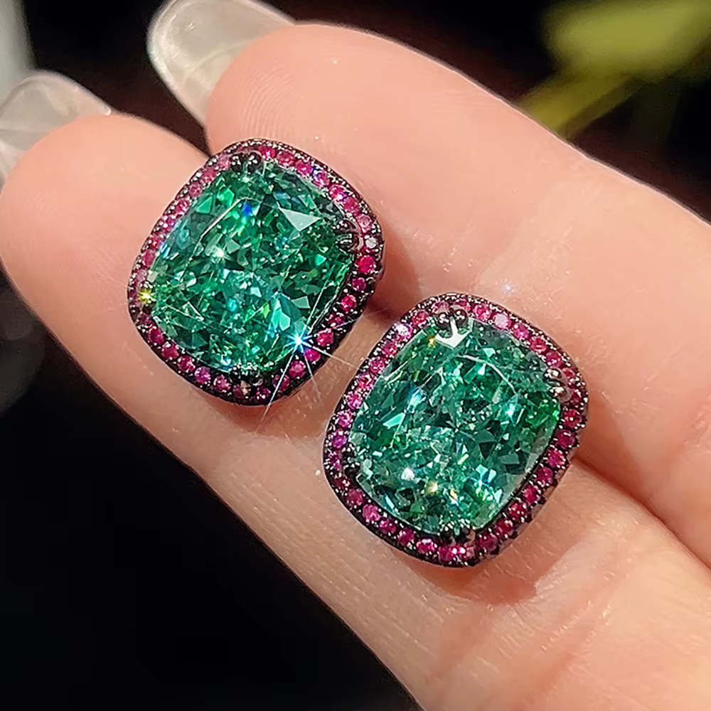 Ensemble de bijoux de luxe en Tourmaline verte, 15x20mm, bague, pendentif, collier, boucles d'oreill