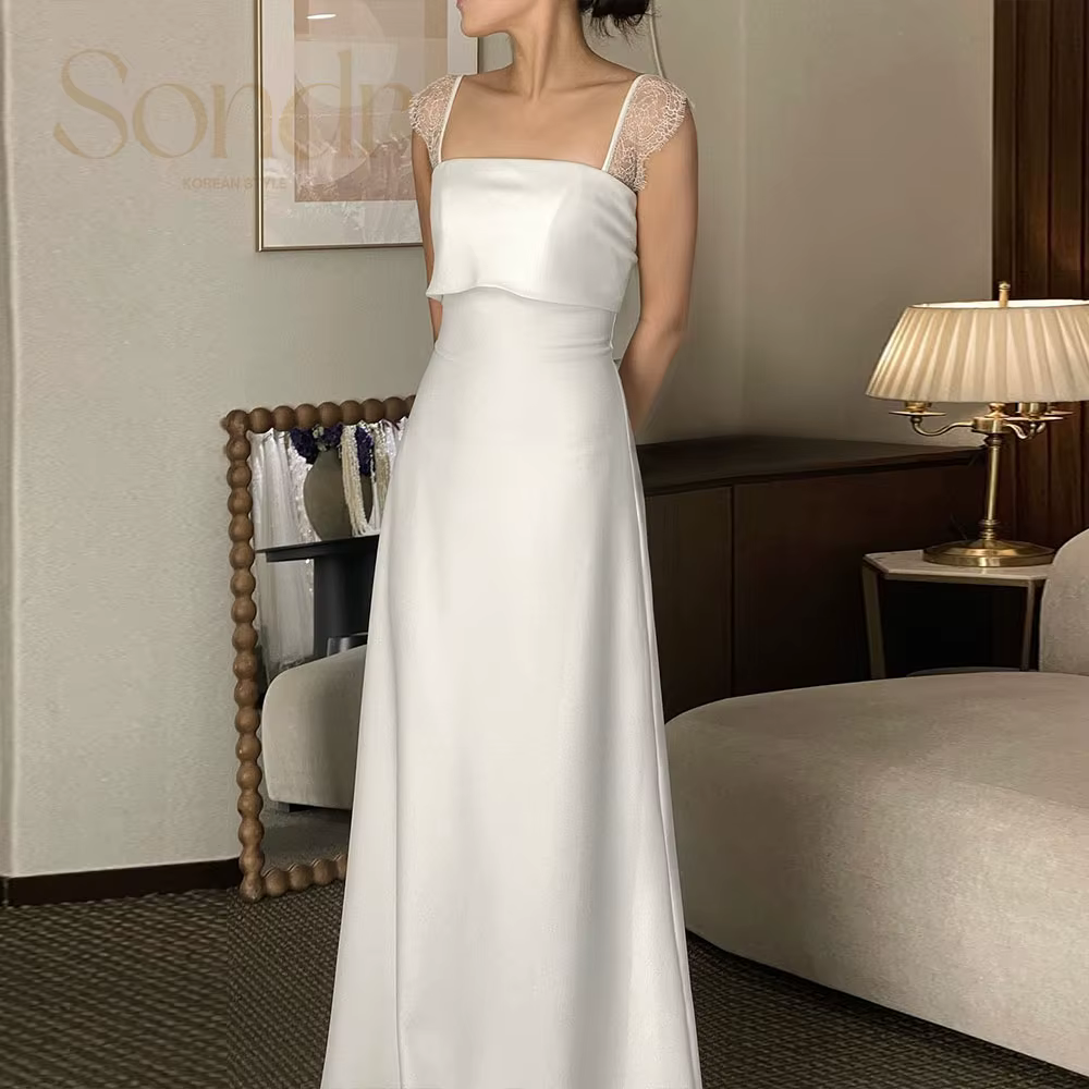 Sondr – robe de mariée coréenne Simple, avec bretelles en dentelle, élégante, personnalisée, longueu