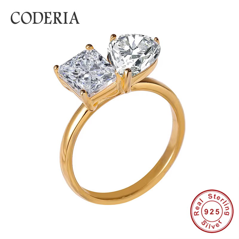 Bague en argent Sterling 100% S925 plaqué or 18 carats, diamant de laboratoire certifié, coupe poire
