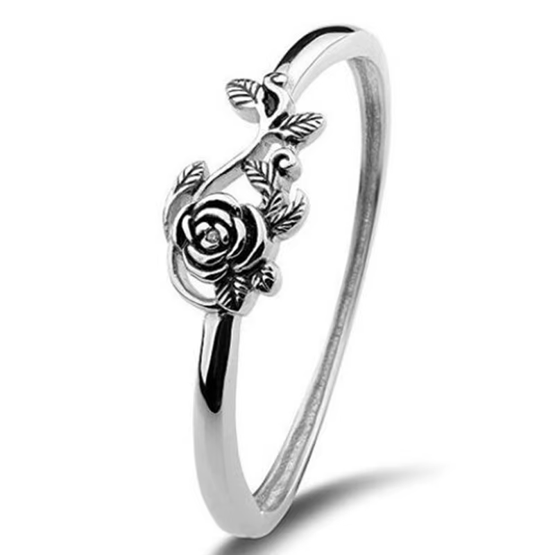 Bague en argent sterling 925 unique avec rose noire pour femme, bijou fin, ajustable, style vintage,