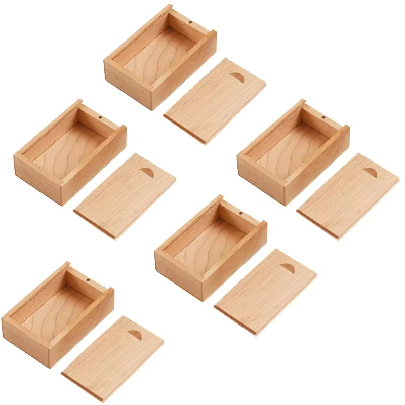 Boîte de rangement inachevée en bois naturel massif, 5 pièces, avec dessus coulissant pour collier, 