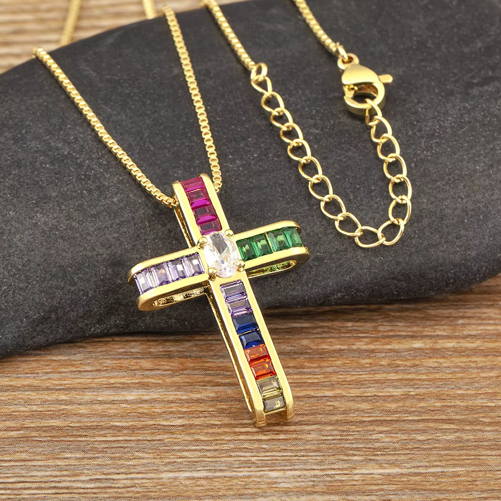 Collier avec pendentif fin en croix de jésus pour femmes et hommes, Style religieux, pavé de chaîne 