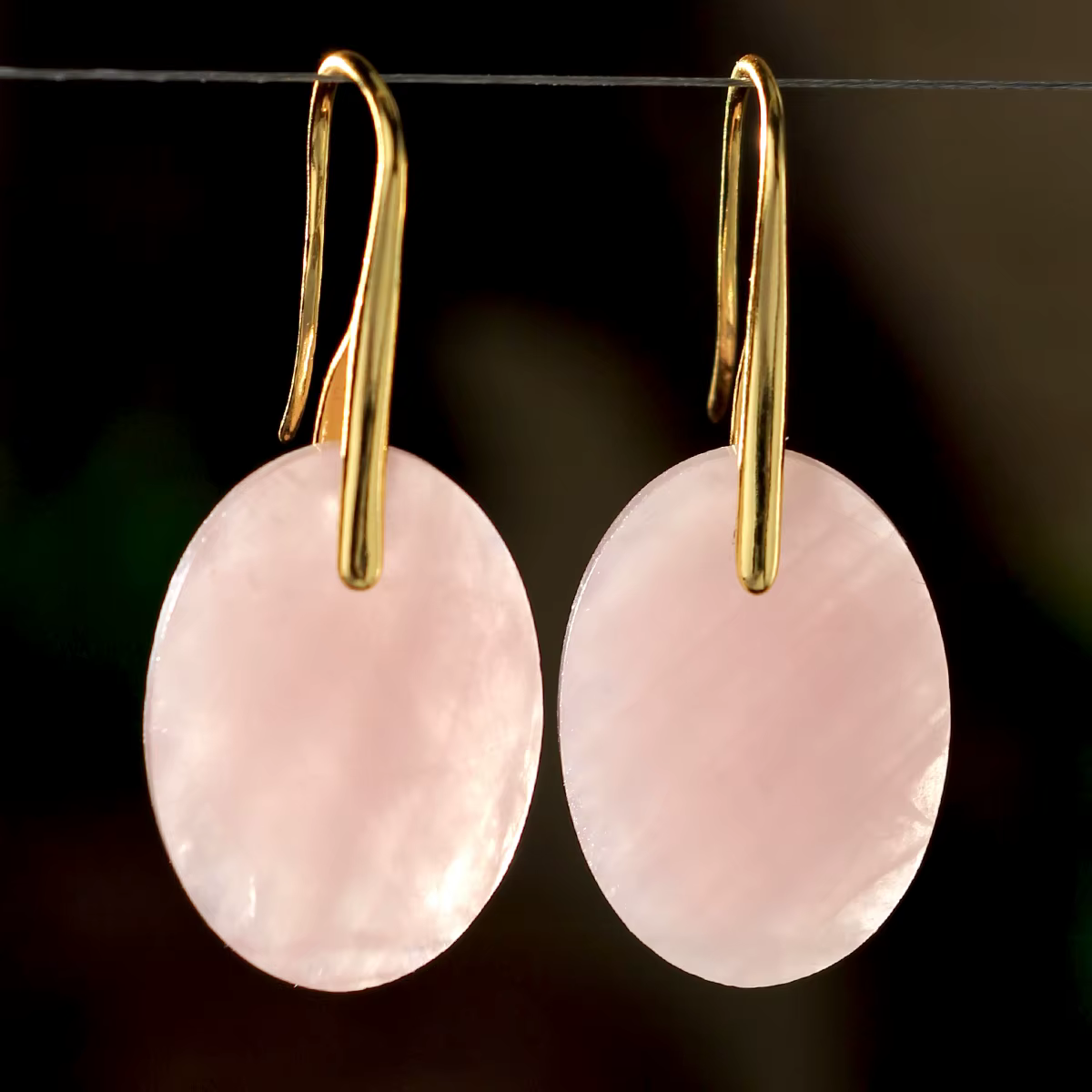 Boucles d'oreilles ovales multi-facettes en Quartz Rose naturel, élégantes, bohème, bijoux faits à l