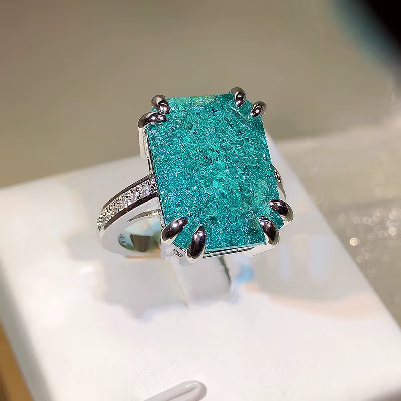 Bague en Moissanite bleu vert plaqué argent 925, anneau ouvert de luxe étincelant, bijoux de fête, c