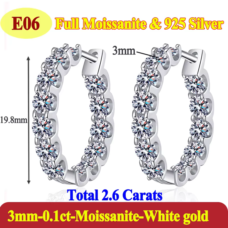 Boucles d'oreilles de fiançailles de luxe en diamant Moissanite pour femmes, cerceau plaqué 18K, en 