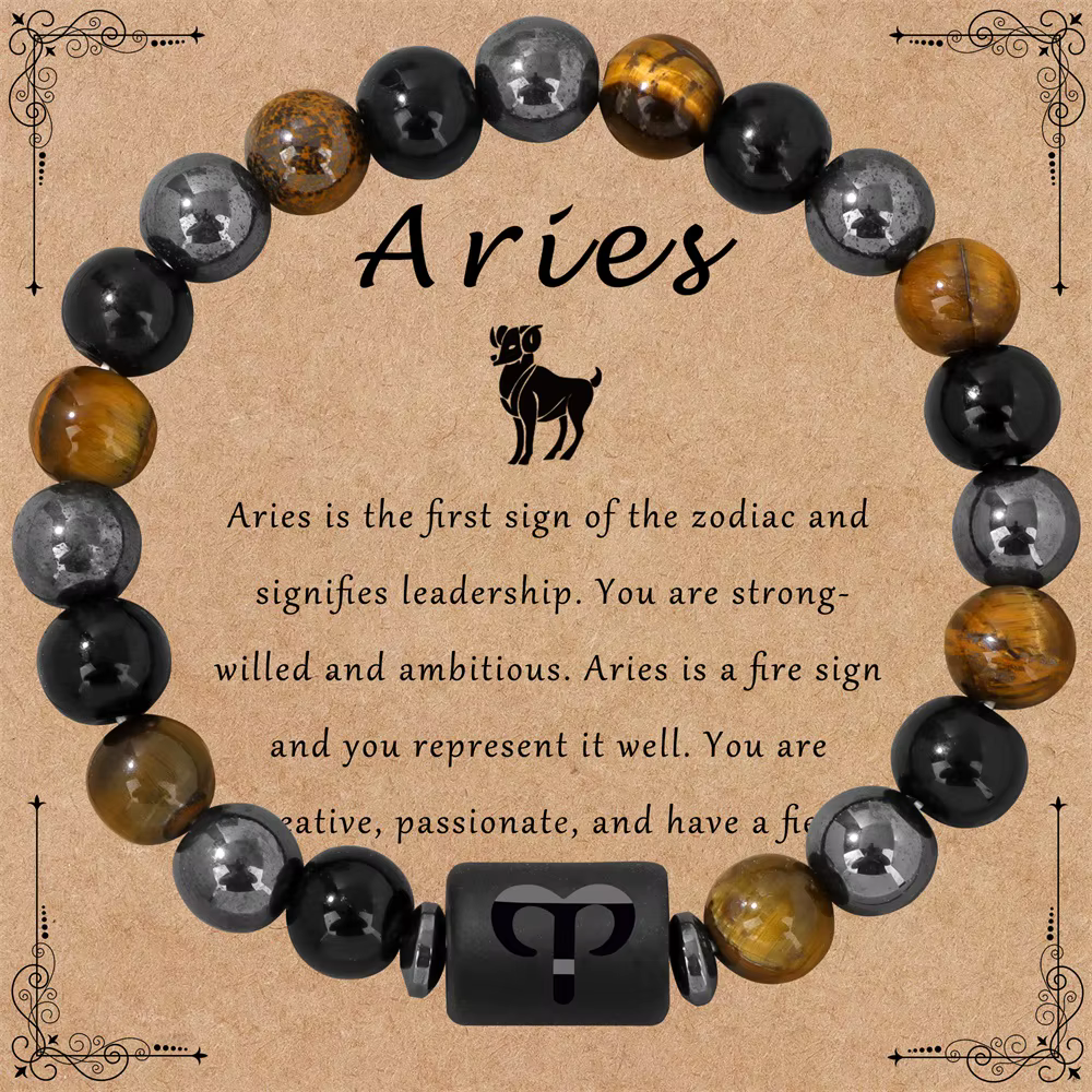 Bracelet avec 12 signes du zodiaque, Triple Protection, œil de tigre, perles en hématite, pour Coupl
