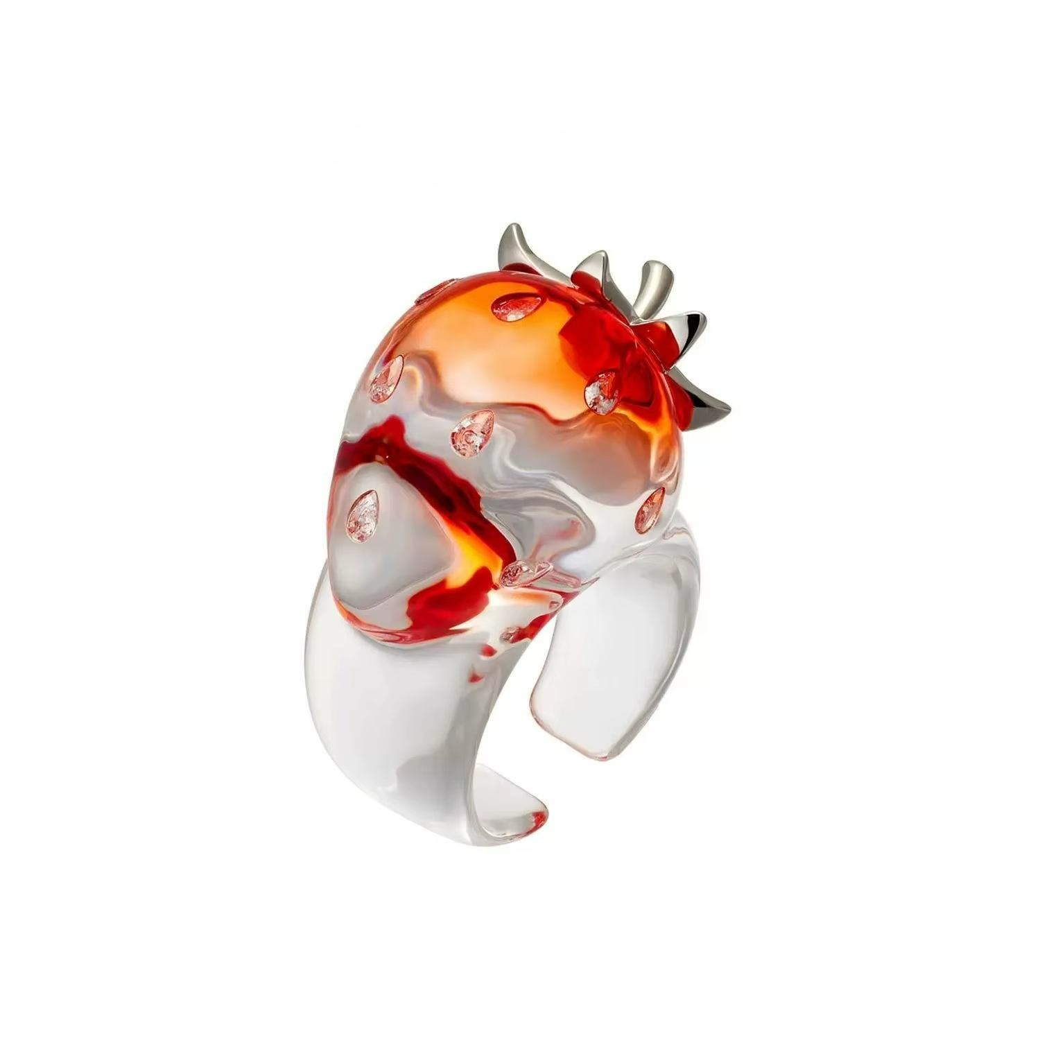 Bague fraise transparente rouge, anneaux ouverts avec Zircon, Design Punk unisexe, bijoux à la mode,