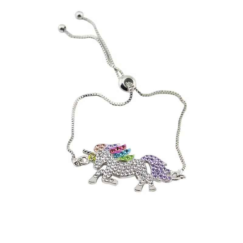 Ensemble de bijoux licorne en cristal de luxe, collier et bracelet avec breloque cheval arc-en-ciel 