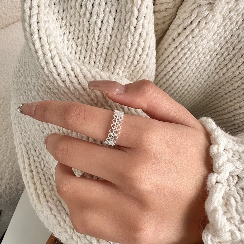 Nouveau coeur en dentelle évidé 925 en argent Sterling personnalité Simple anneaux d'ouverture JZ262