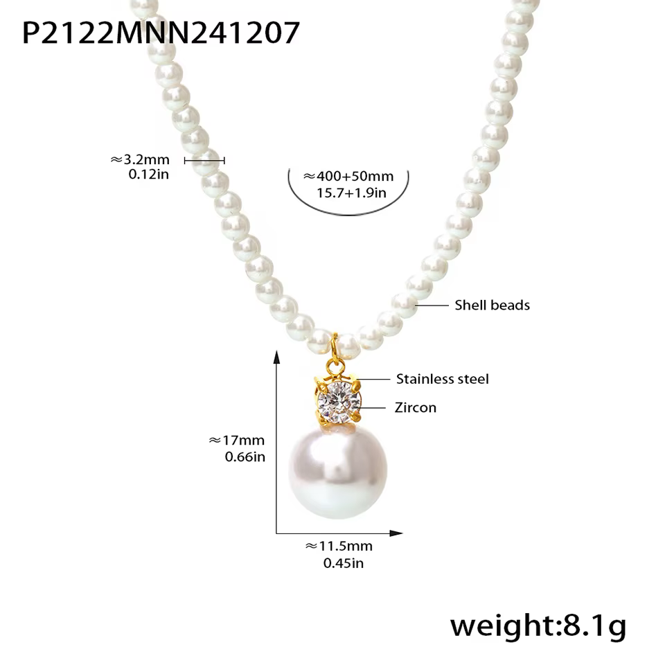 Collier court en perles de coquillage faites à la main pour femmes, pendentif élégant en fausse perl