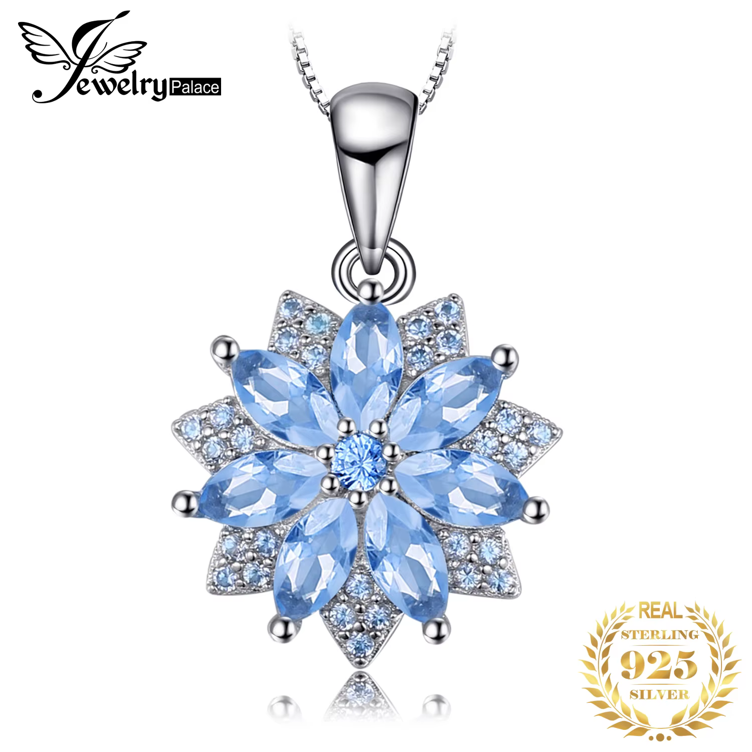 JewelpopPalace-Collier pendentif en argent regardé 925 pour femme, fleur, spinelle bleue créée, cade