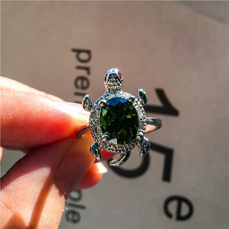 Bague Tortue Vert Olive en Argent pour Femme, Bijoux de Mariage, Mignon, Document, Clip, Zcomprend s