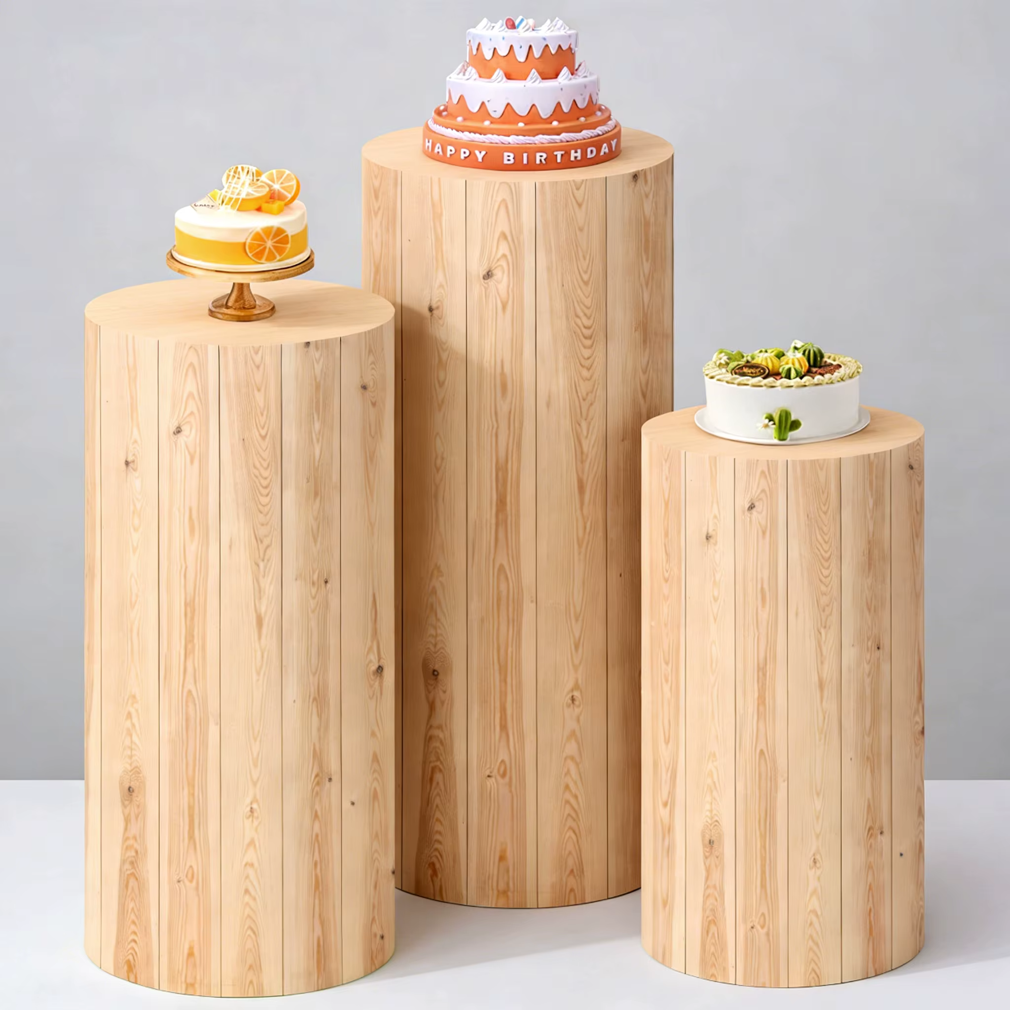 Ensemble de couvercles de piédestal cylindriques en bois clair pour décorations de toile de fond de 