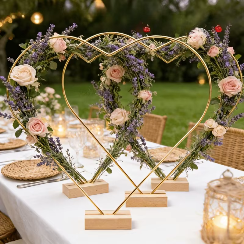 3 ensembles de cadres de couronnes en forme de cœur avec bases en bois - décorations de centre de ta
