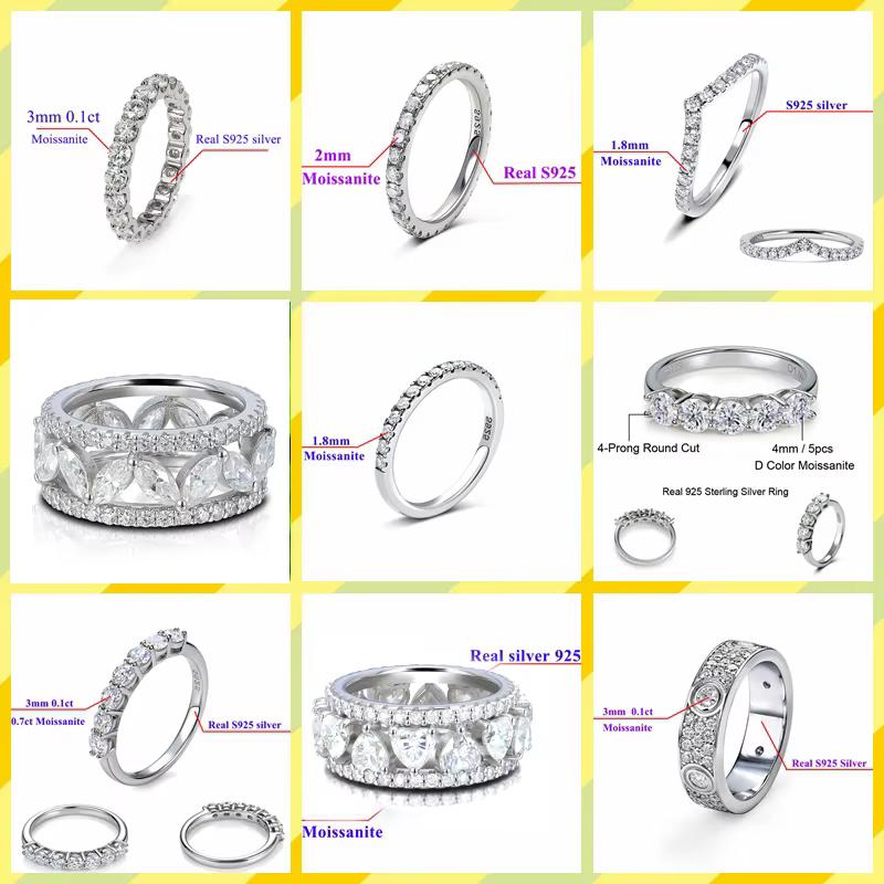 Bague de mariage en argent sterling 925 avec diamants Moissanite blancs ronds solides de 2 mm et 3 m