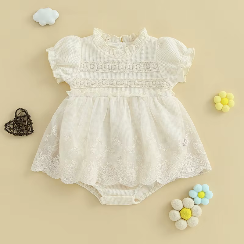 Robe en tulle et dentelle pour nouveau-né fille, barboteuse, tenue de fête, baptême, anniversaire de