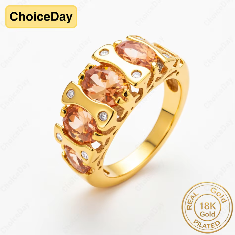 Bague ovale en zircon jaune/violet plaqué or 18 carats, bijou élégant pour femme, cadeau pour mariag