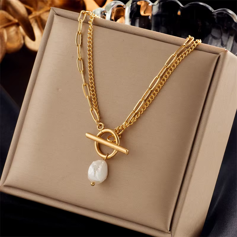 DIEYURO 316L acier inoxydable OT fermoir grande perle pendentif collier pour femmes nouvelles filles