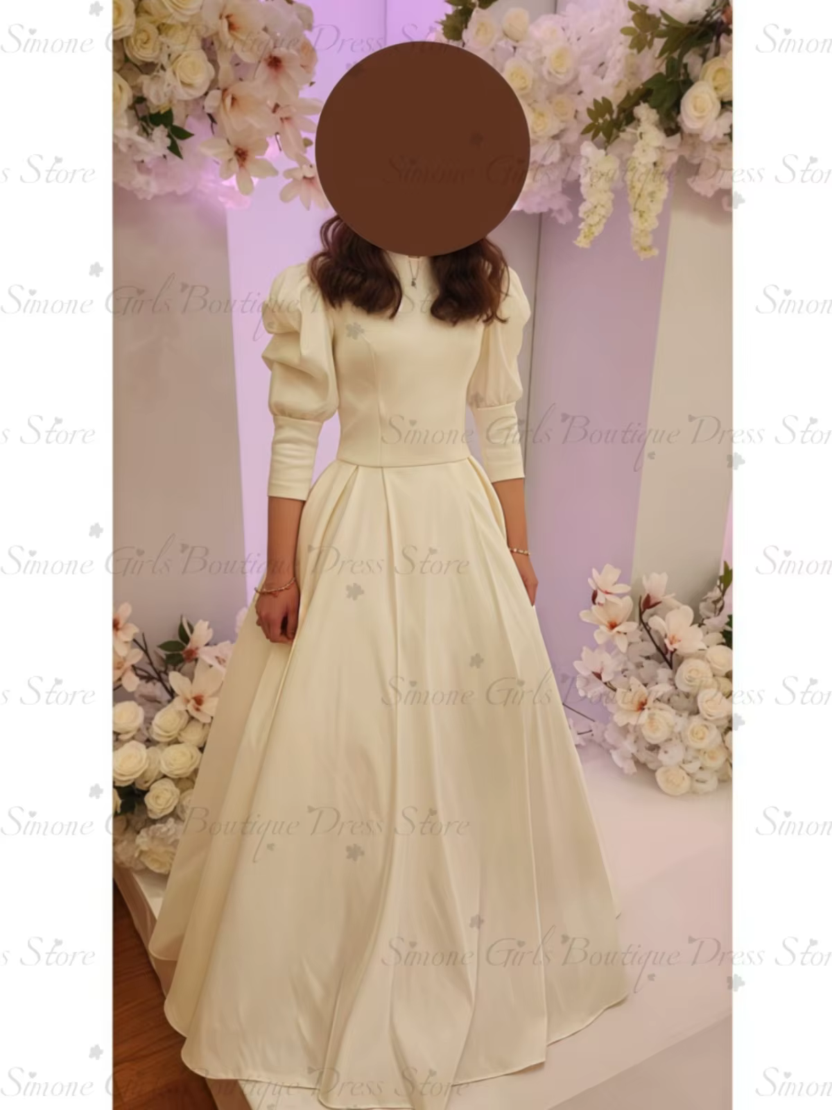 Robe de demoiselle d'honneur rose en satin pour femme, col montant, manches ballon, robe de sœur de 