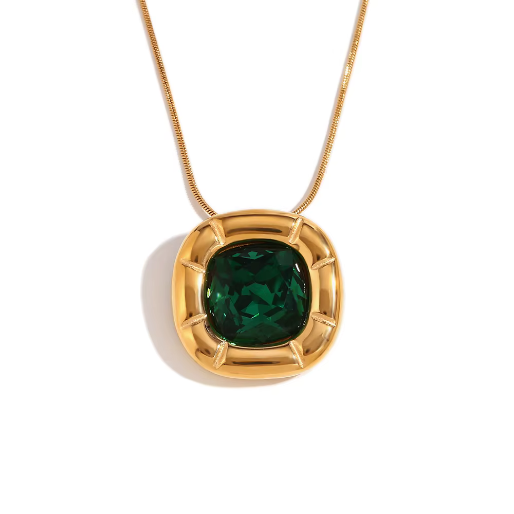 E.B.belle – pendentif rectangulaire Vintage en Zircon arrondi pour femmes, chaîne fine, une pièce, e