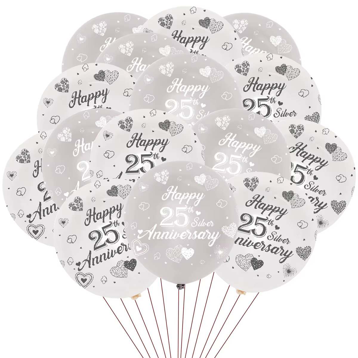 Ballons en latex argenté et blanc, décorations de 25e ouvrier, fournitures de fête de mariage