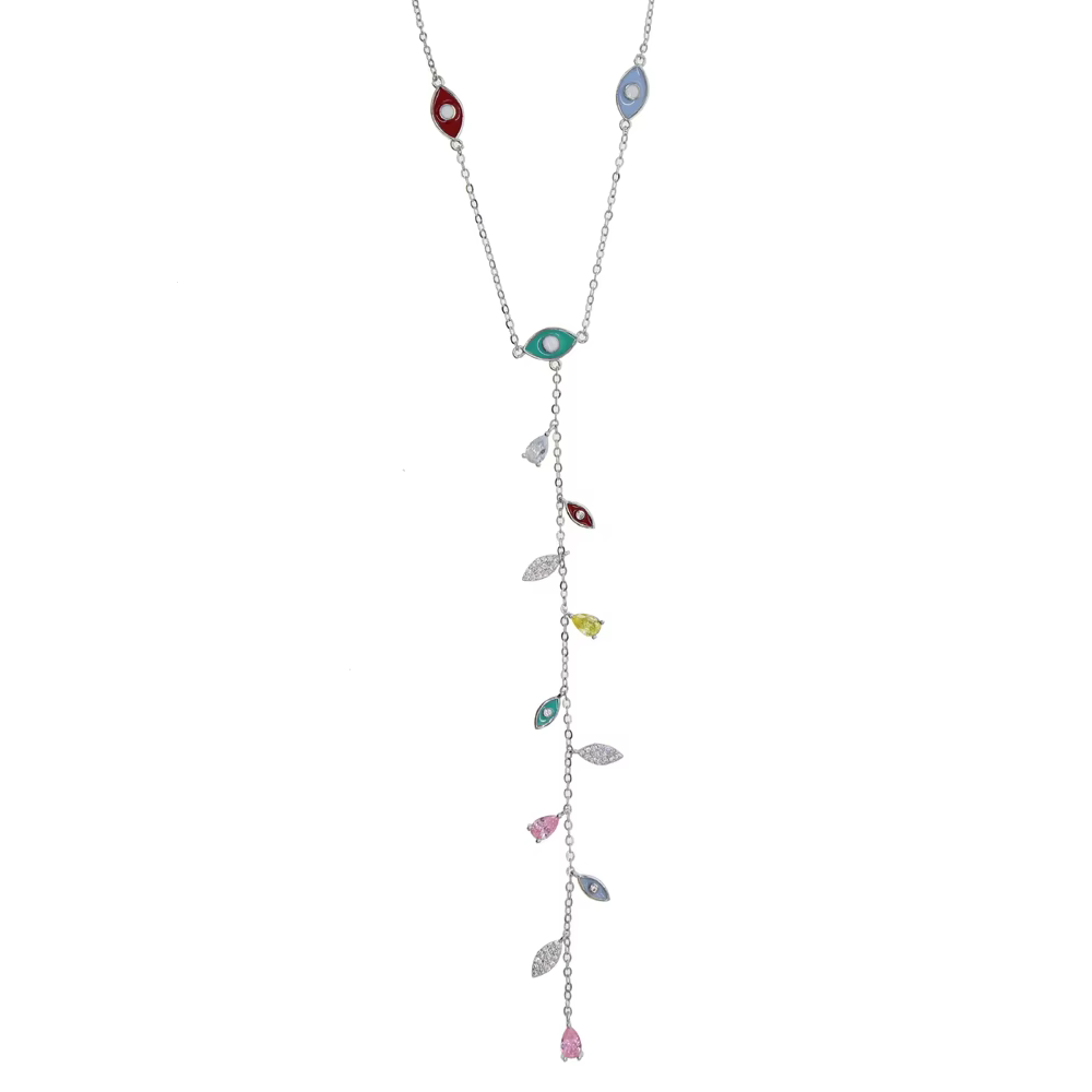 Collier à breloques en Y Lariat CZ Evil Eye pour femmes, bijoux turcs mignons colorés, or rose, docu