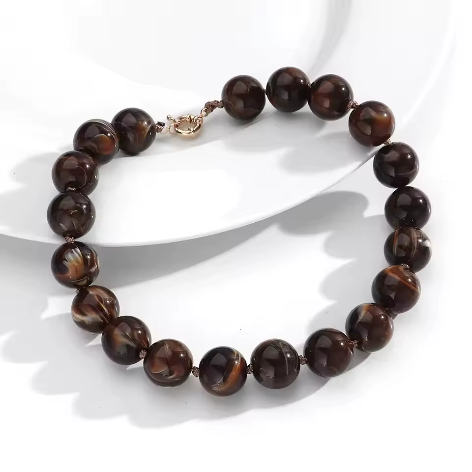 Collier ras du cou noué à la main en résine marbrée géométrique pour femme, nouveau, tendance, irrég