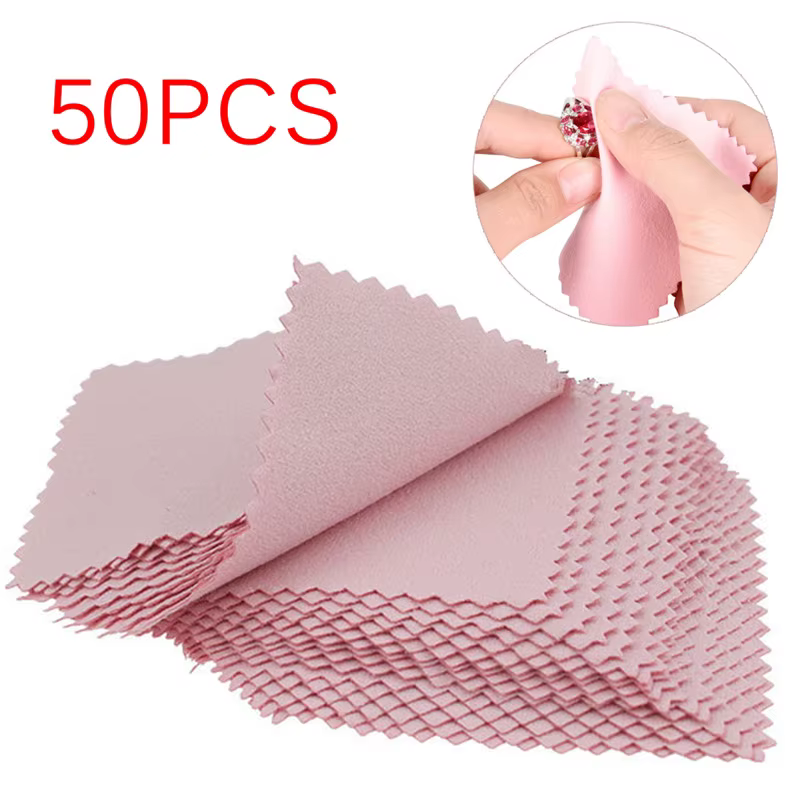 Lot de 50 chiffons de polissage roses 8x8cm pour bijoux, tissu de nettoyage et d'entretien pour arge