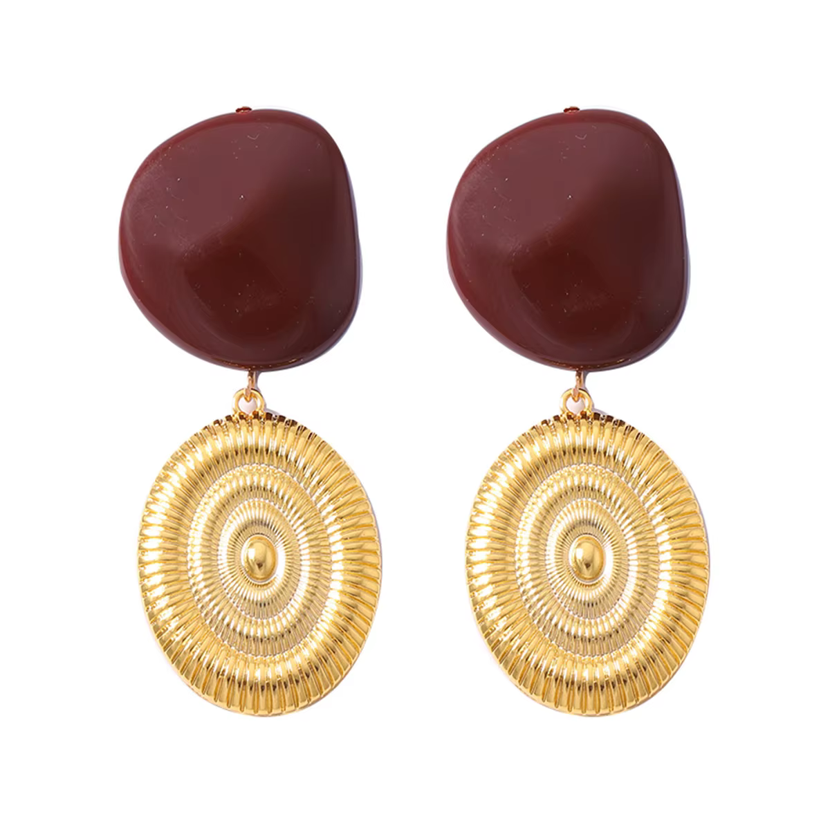 Colliers Pendentifs ZAA Vintage en Résine Perlée Géométrique avec Conque Métallique pour Femmes, Bij