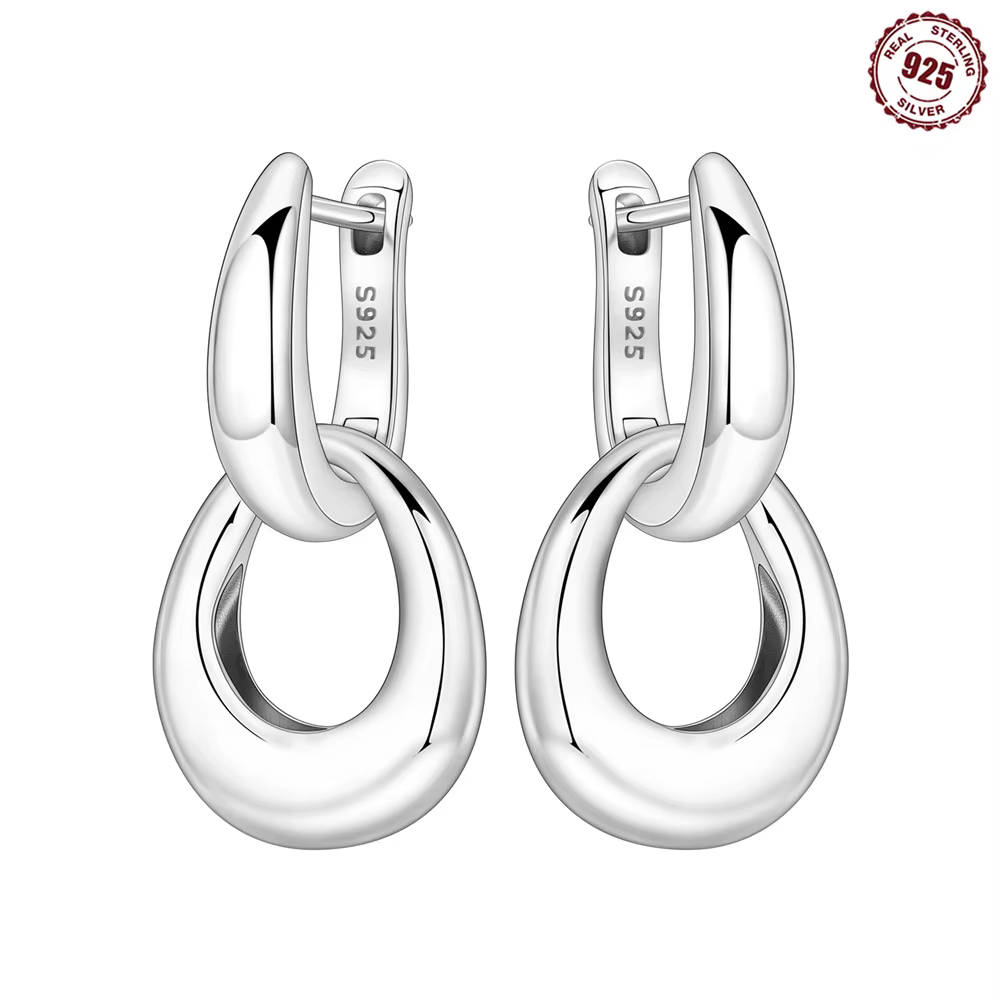 Les boucles d'oreilles double anneau en argent sterling 925 sont simples et à la mode. Ils sont hypo