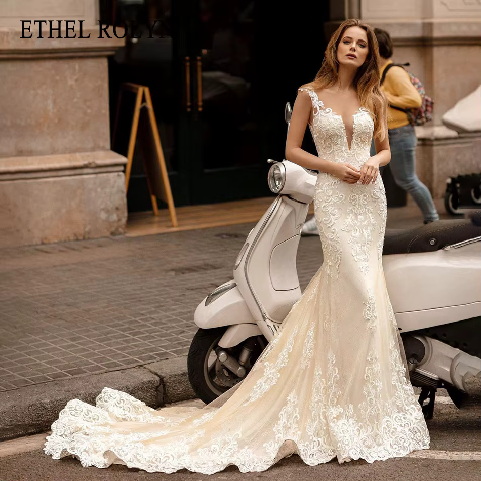ETHEL ROLYN robe De mariée sirène pour femme chérie broderie bretelles Spaghetti robe De mariée élég