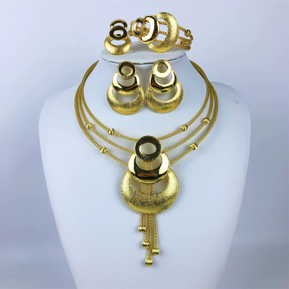 ESALE-Ensemble de bijoux plaqués or 18 carats pour femmes, collier classique, boucles d'oreilles, br