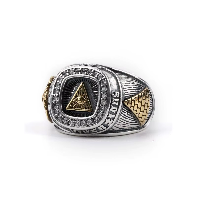 Bague en argent pour homme, motif Œil de Dieu, style vintage, cool, personnalité affirmée, hip-hop, 