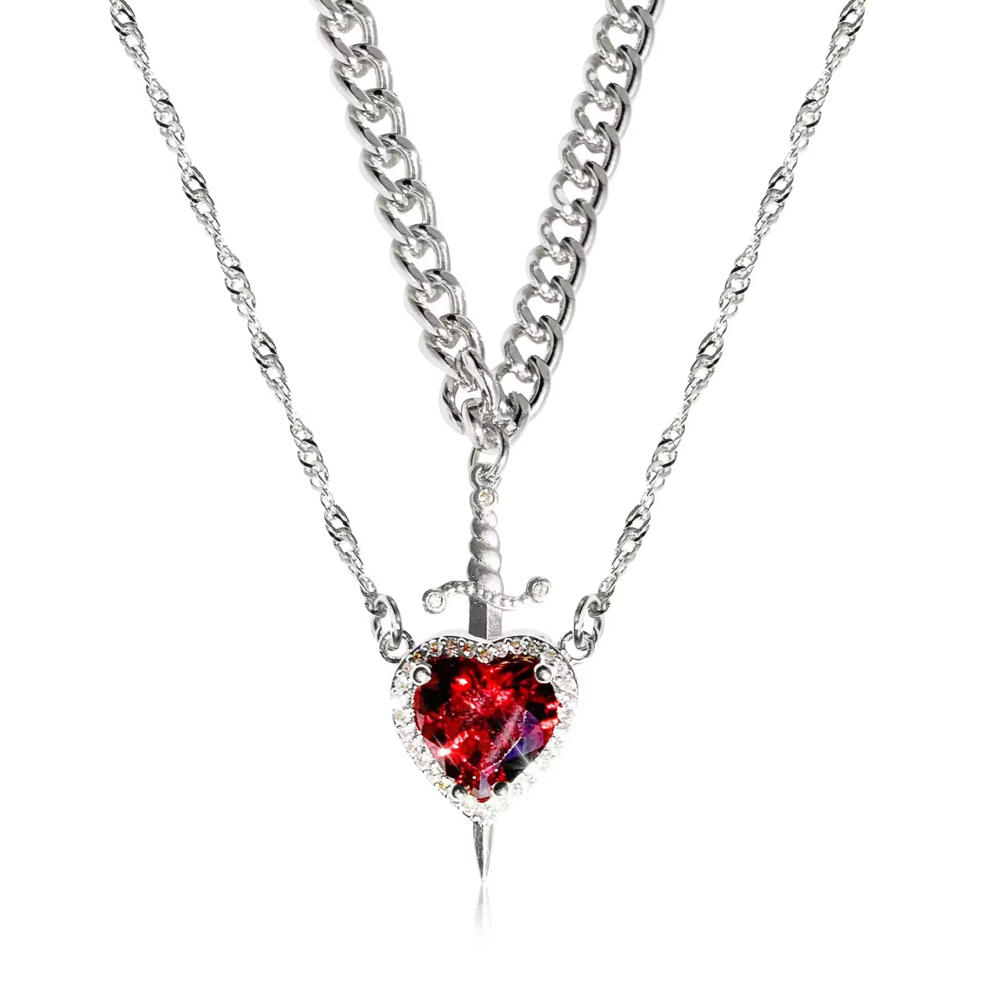 Collier de Couple blanche-neige, pendentif cœur et épée pour femmes, bijoux romantiques pour la sain