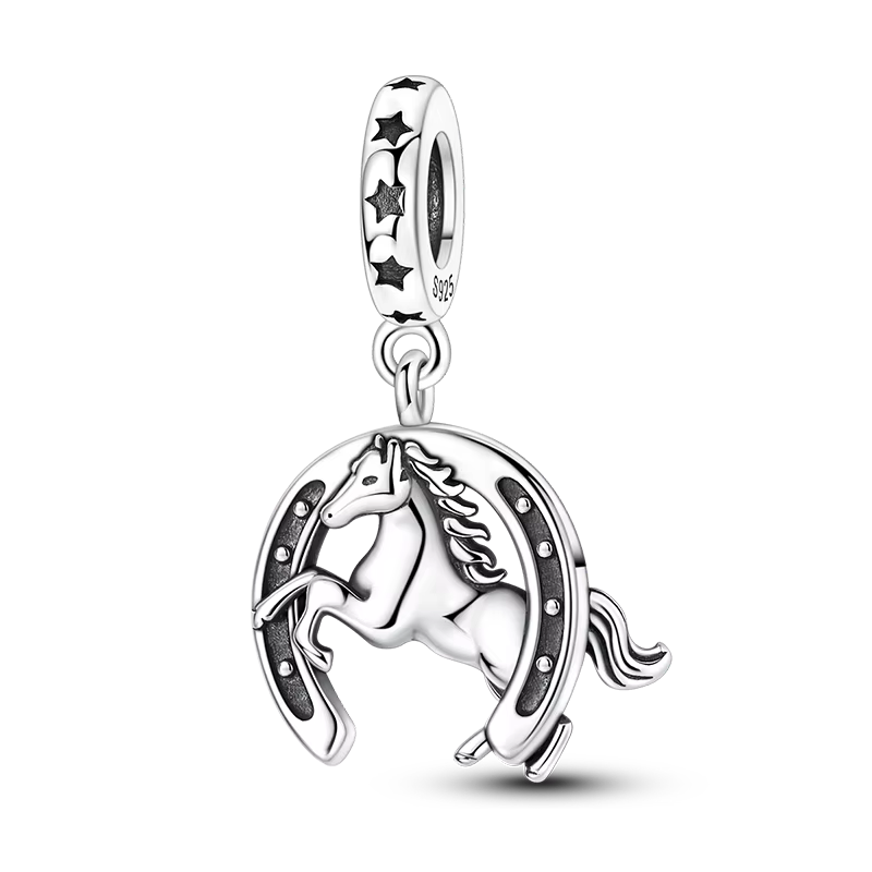 Breloques Perles Cheval Rouge Doré en Argent Sterling 925, Mignons Petits Pendentifs Cheval pour Bra