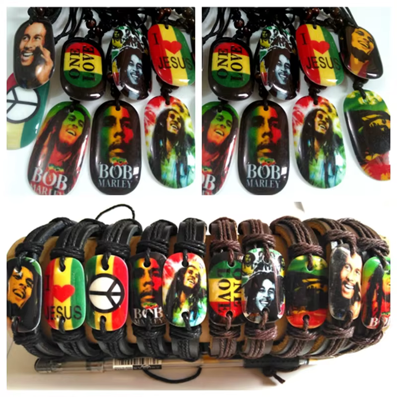 Ensemble de bijoux Bob Marley 20 en 1, mélange de bracelets en cuir, pendentifs, vente en gros, lot 