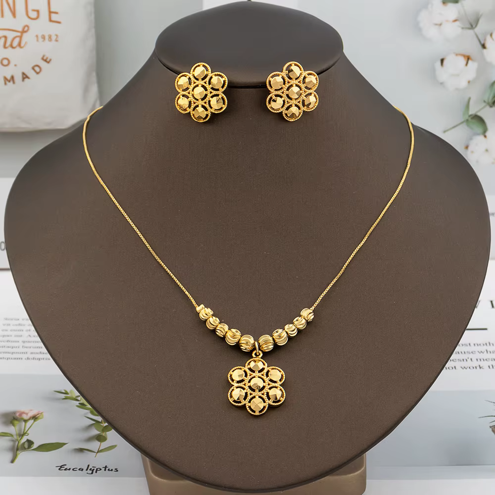Ensemble de bijoux plaqué or pour femmes, boucles d'oreilles géométriques, collier, accessoires vint