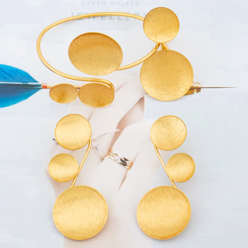 Ensemble de bijoux de luxe plaqué or de Dubaï pour femmes, boucles d'oreilles pendantes et collier, 