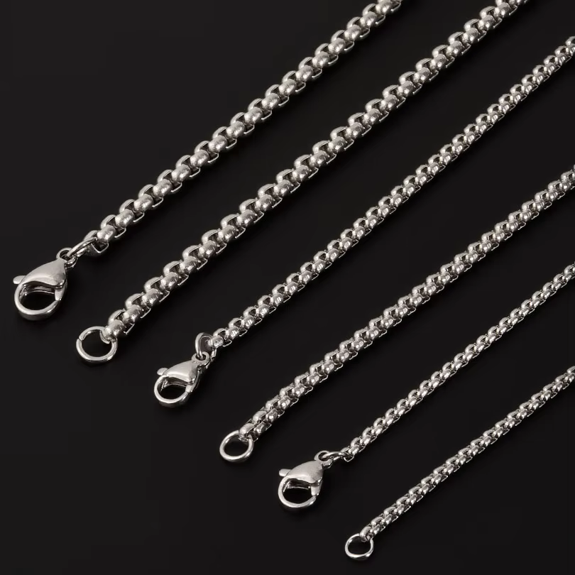 Chaîne longue de 45/50/60/70/80/90cm, bijoux simples autour du cou, décor, boîte en acier inoxydable