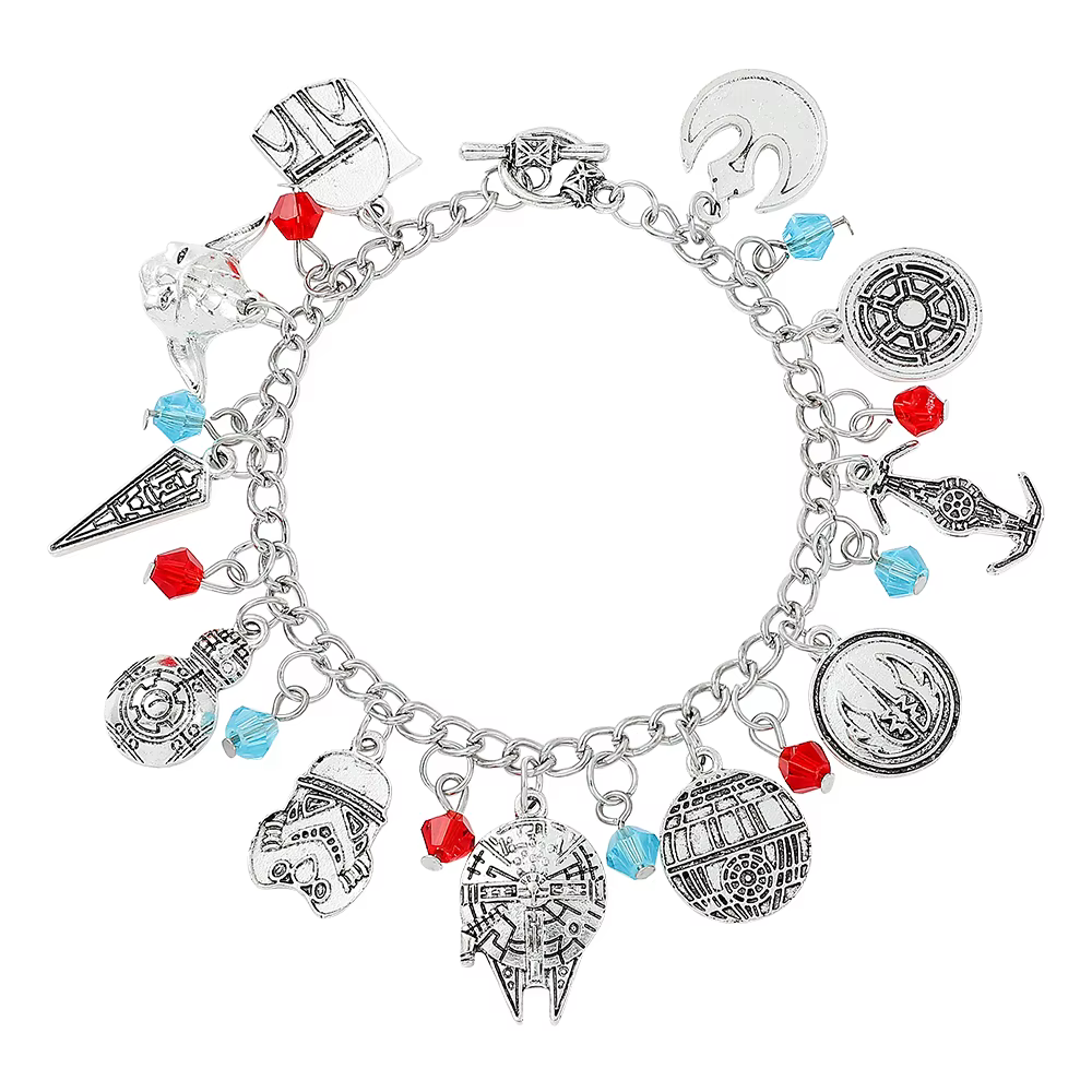 Bijoux Star Wars : Bracelets à breloques BB-8, Stormtrooper, Planète, Millennium Falcon, Navire spat