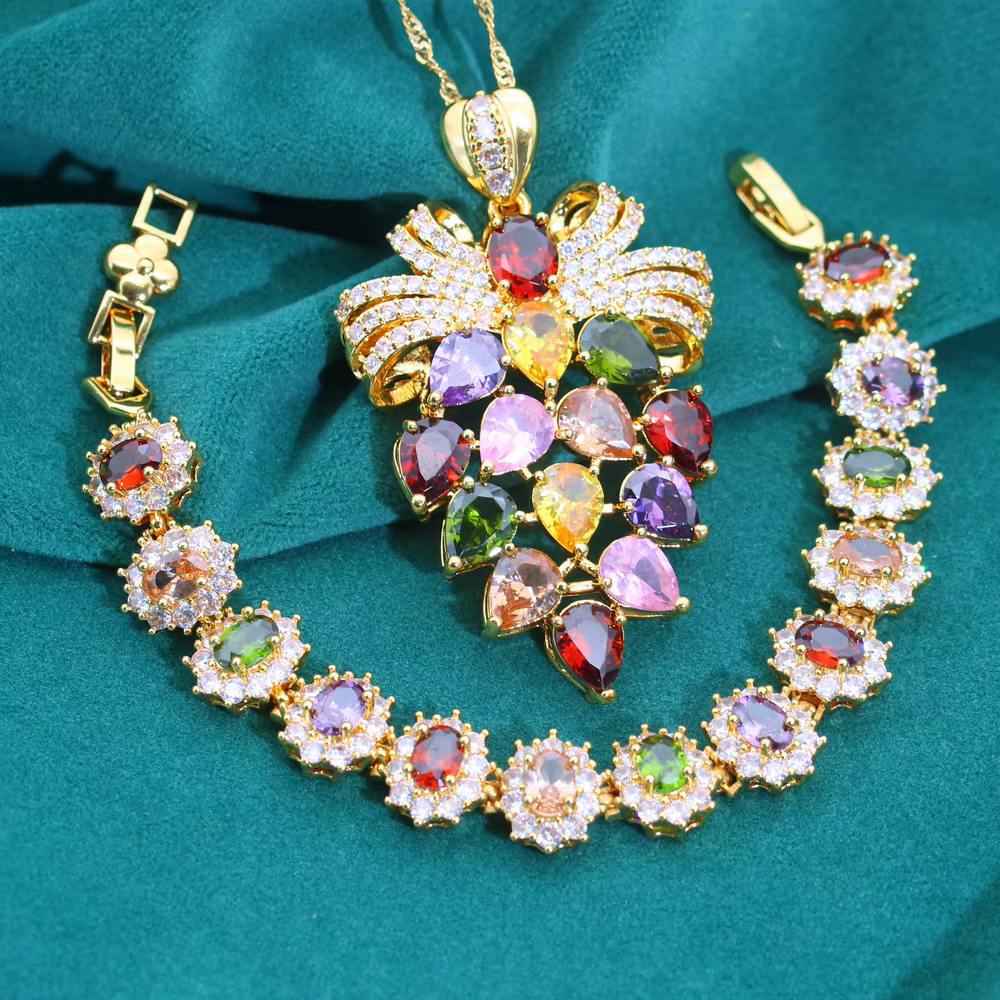 Ensemble de bijoux luxueux en zircone synthétique pour femmes, 2 pièces, parfait pour les mariages, 