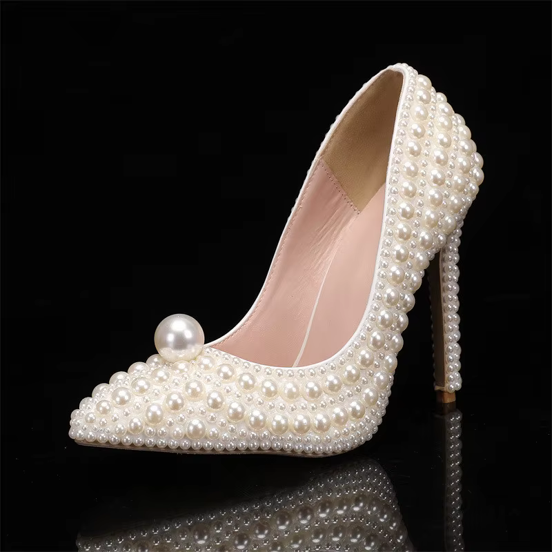 Escarpins de luxe blancs pour femmes, décoration de tous les peralis, mode printemps-automne, élégan