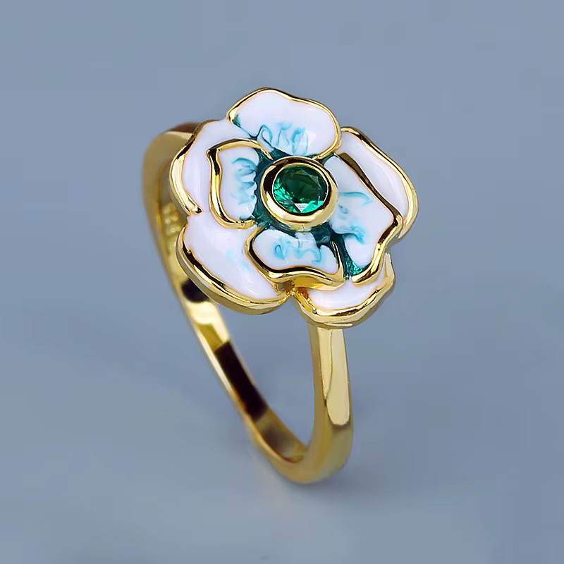 Bagues élégantes en forme de fleur verte pour femmes, en émail époxy fait à la main, bijoux de fête,