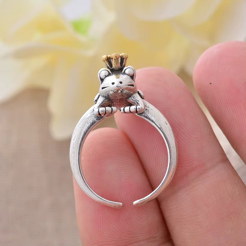 Bague de fête Vintage en argent thaïlandais pour femmes, Design Prince grenouille, bijoux pour femme