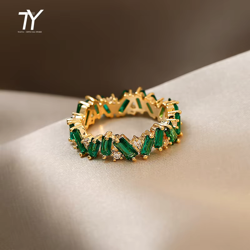 Bagues de Luxe en Irrégulières pour Femme, Cristal Vert, Bijoux Néo Gothiques, Ensemble de Haut Nive
