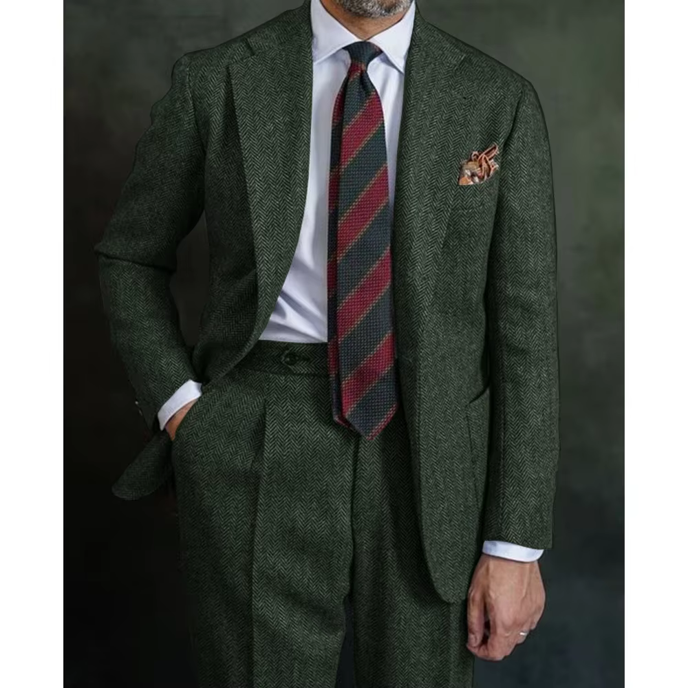 Costume 2 pièces à chevrons pour hommes, Vintage, revers cranté, simple boutonnage, costumes de mari