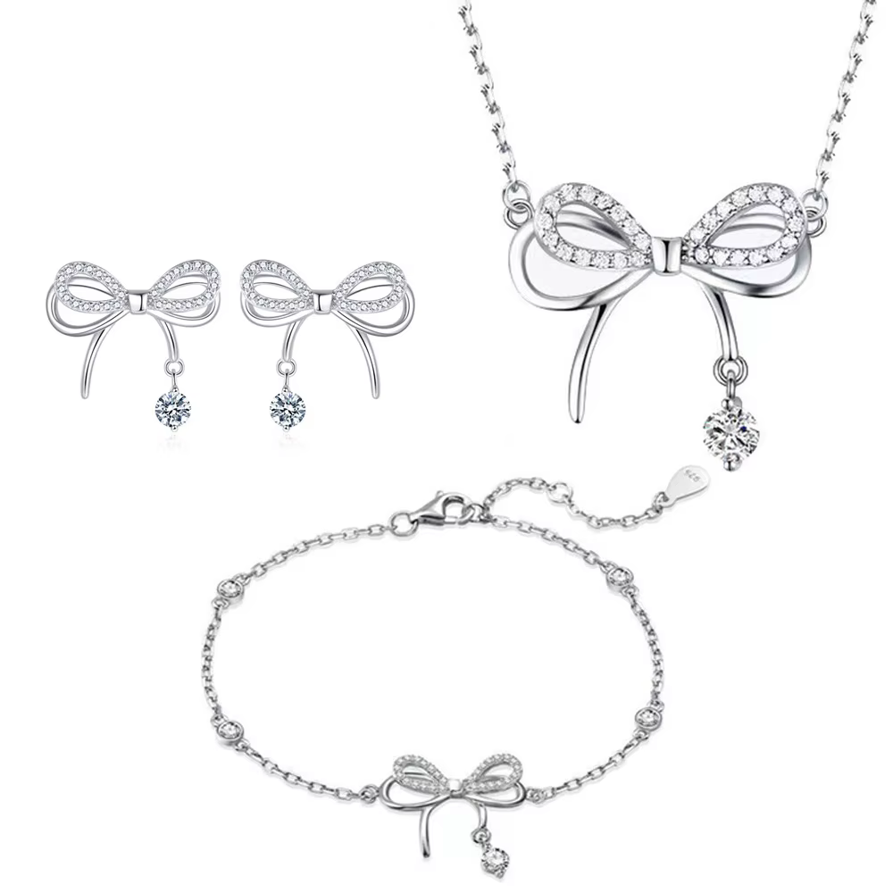 ANENJERY Zircon arc nœud papillon colliers boucles d'oreilles Bracelets ensemble de bijoux pour femm