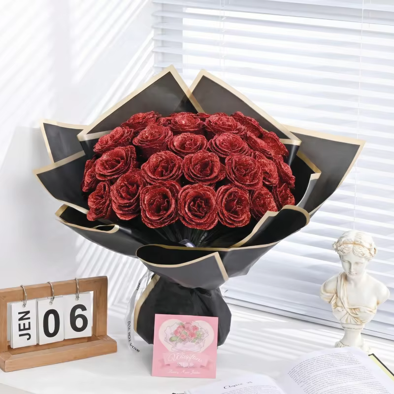Bouquet de roses à paillettes, 12 pièces, Bouquet de fleurs artificielles à paillettes, adapté à la 