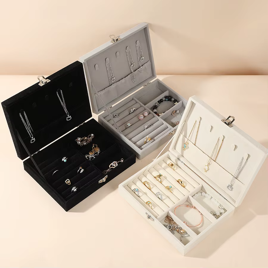 1 boîte de rangement pour bijoux de voyage de petite taille, avec plusieurs compartiments, doublure 